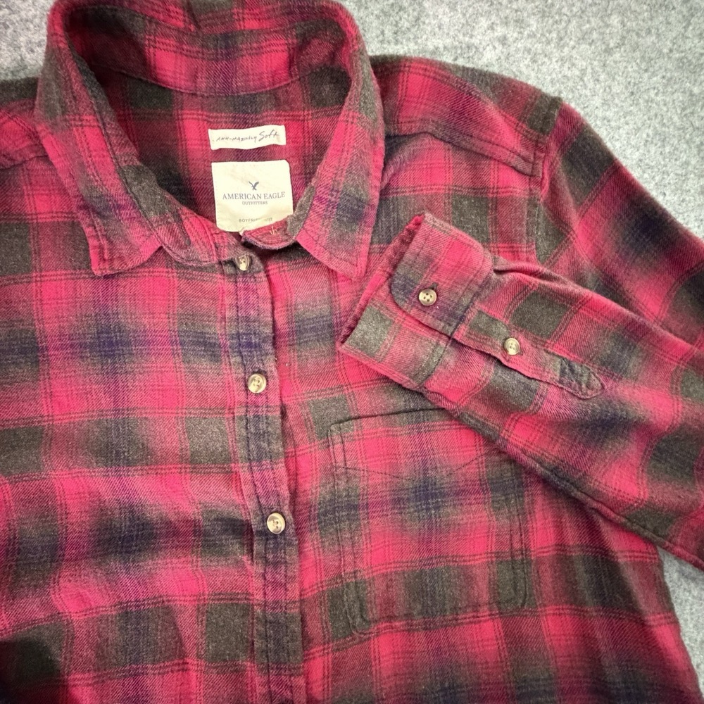 American Eagle Outfitters Womens Flannel Shirt Boyfriend‎ Fit Pink Plaid Size S